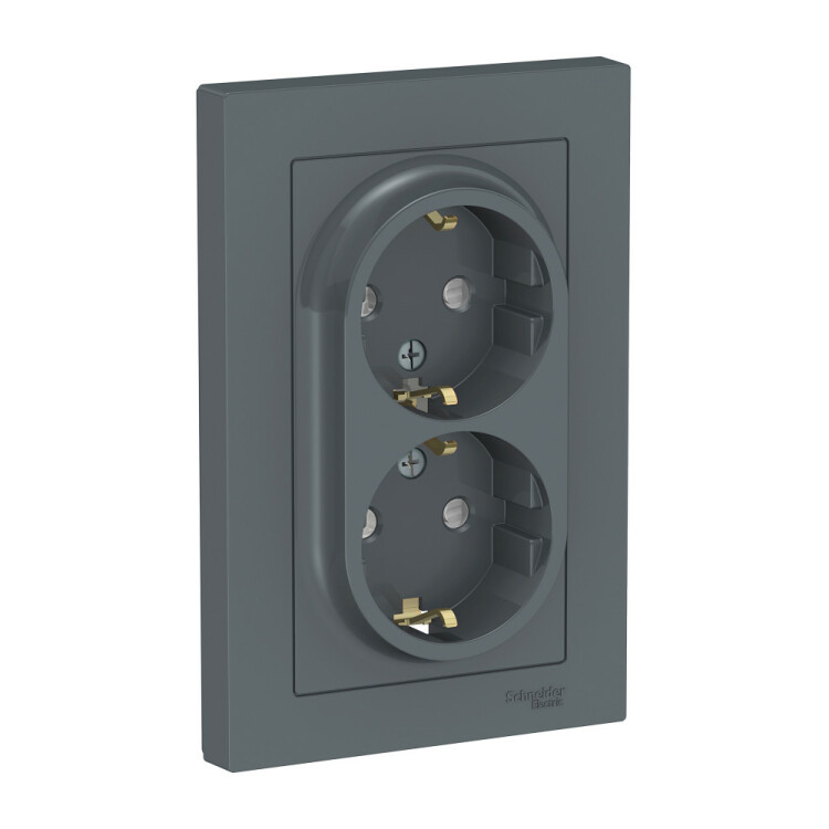 Картинка Systeme Electric AtlasDesign Грифель Розетка с/з двойная, со шторками, 16А, в сборе (ATN000726) в интернет-магазине Форум Электро в Москве