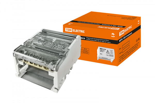 Модульный распределительный блок на DIN-рейку МРБ-100 4П 100А 4х7 групп TDM (SQ0823-0013) превью в интернет-магазине электрики Форум Электро в Москве