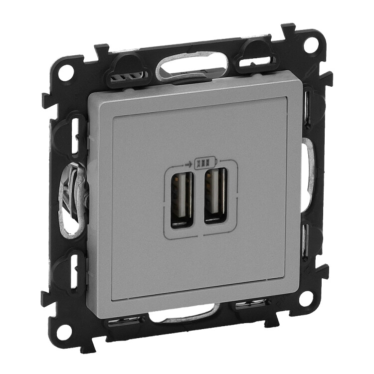 Картинка Legrand Valena LIFE DIY Алюм Розетка 2-ая USB 240В/5В 1500мА. (753612) в интернет-магазине Форум Электро в Москве