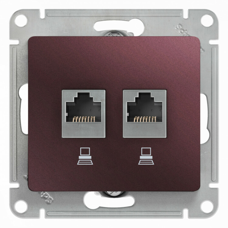 Картинка Systeme Electric Glossa Баклажановый Розетка 2-ая компьютерная RJ45+RJ45, кат.5E (GSL001185KK) в интернет-магазине Форум Электро в Москве