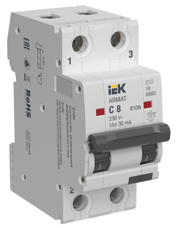 ARMAT АВДТ B10N 2P C8 30мА тип AC IEK (AR-B10N-2-C008C030) превью в интернет-магазине электрики Форум Электро в Москве