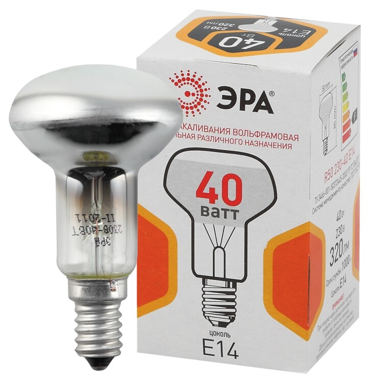 ЭРА Лампочка R50 40Вт Е14 / E14 230В рефлектор