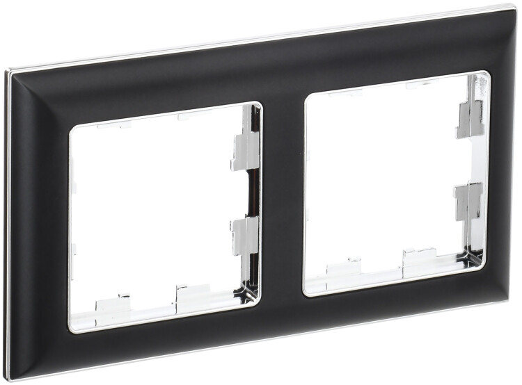 Картинка IEK BRITE DECOR Черный/хром 3D-форма Рамка 2-мест. РУ-2-Бр (BR-M22-12-2-K23) в интернет-магазине Форум Электро в Москве