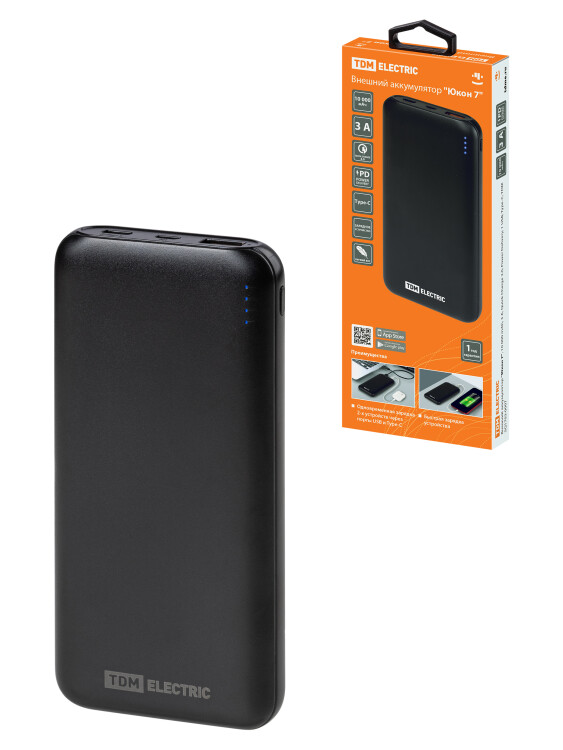 TDM Внешний аккумулятор "Юкон 7", 10 000 mAh, 3 А, Quick Charge 3.0, Power Delivery, 1 USB, Type-C (SQ1703-0007) превью в интернет-магазине электрики Форум Электро в Москве