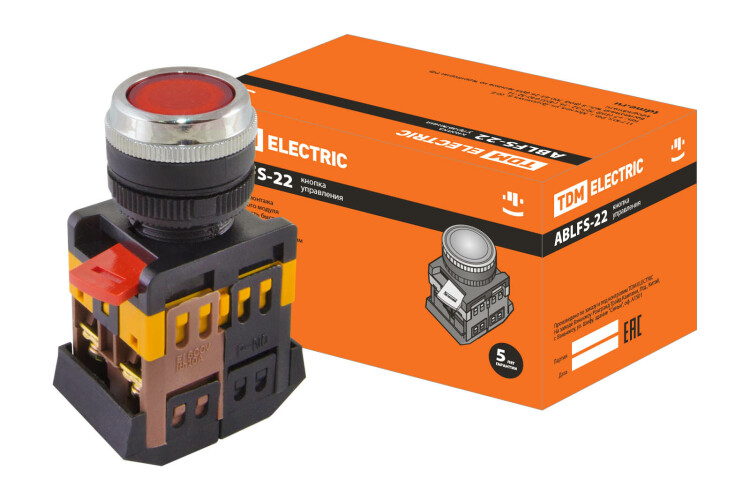 TDM Кнопка ABLFS-22 красный d22мм неон/230В 1з+1р