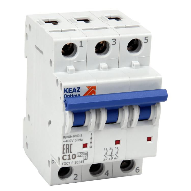 КЭАЗ OptiDin BM63 Автоматический выключатель 3P 6A B 10кА AC (BM63-3B6-10-УХЛ3) (262757) превью в интернет-магазине электрики Форум Электро в Москве
