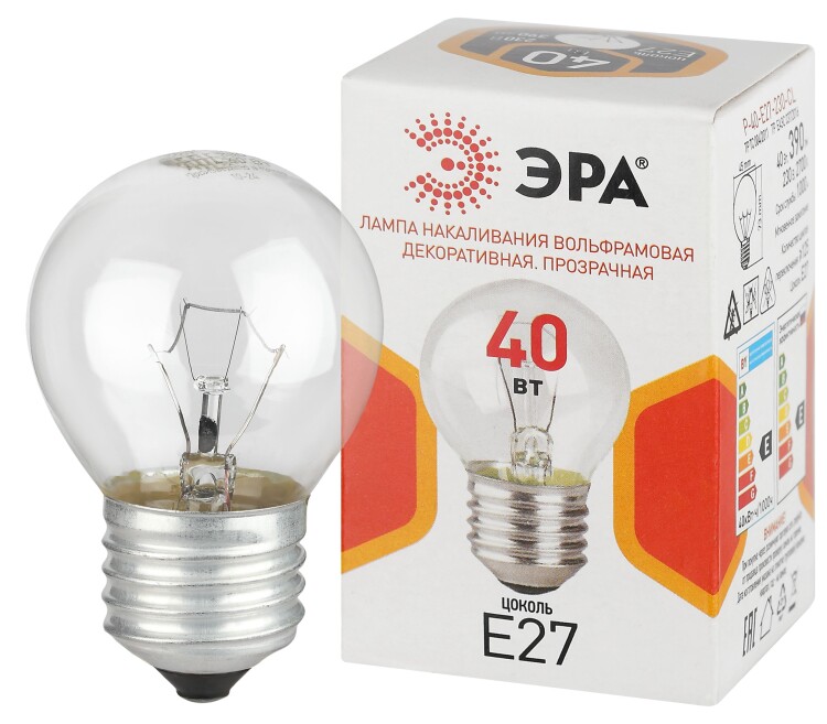 ЭРА Лампа накаливания P-40-E27-230-CL 40Вт 230В шар прозрачный цветная коробка Е27 (Б0066568) превью в интернет-магазине электрики Форум Электро в Москве