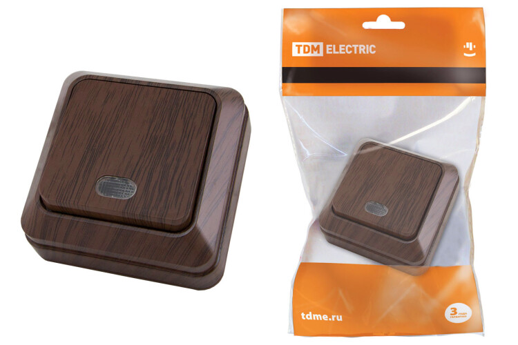 Картинка TDM Выключатель 1-кл. открытой установки с подсветкой IP20 10А, бук "Ладога" (SQ1801-0031) в интернет-магазине Форум Электро в Москве