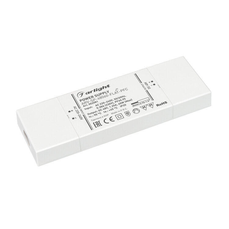 Arlight Блок питания ARV-SP-48060-FLAT-PFC (48V, 1.25A, 60W) (IP20 Пластик, 5 лет) (052081) превью в интернет-магазине электрики Форум Электро в Москве Arlight Блок питания ARV-SP-48060-FLAT-PFC (48V, 1.25A, 60W) (IP20 Пластик, 5 лет) (052081) превью в интернет-магазине электрики Форум Электро в Москве