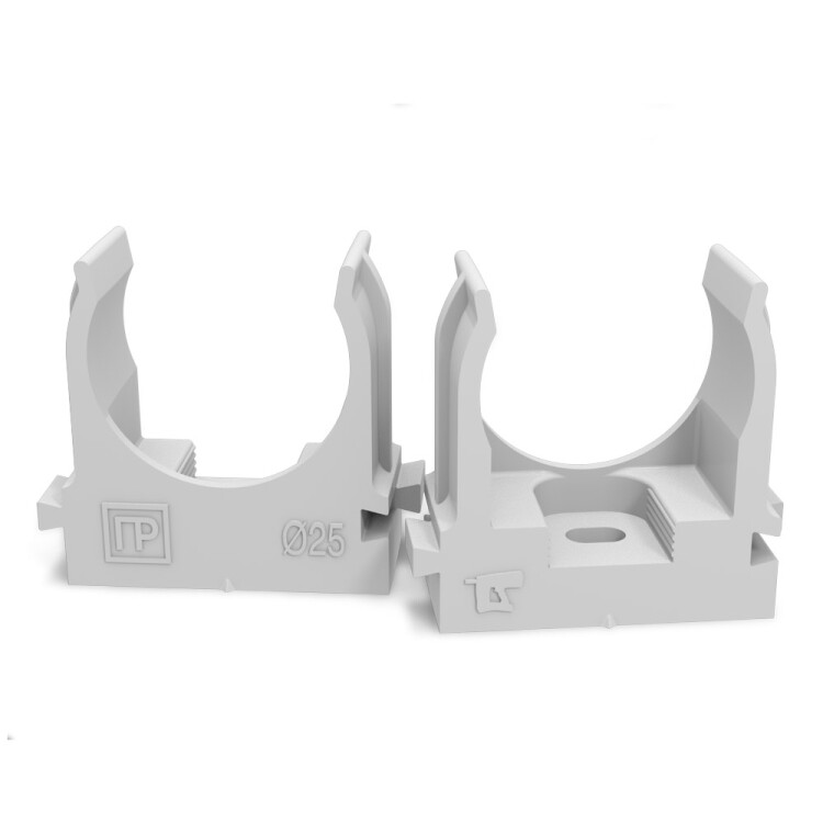 Крепеж-клипса для труб атмосферостойкая для монтажного пистолета серая в п/э d25 мм (100шт/700шт уп/кор) Промрукав (PR13.0403) превью в интернет-магазине электрики Форум Электро в Москве