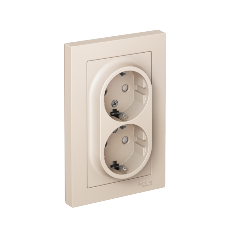 Картинка Systeme Electric AtlasDesign Беж Розетка с/з двойная, со шторками, 16А, в сборе (ATN000226) в интернет-магазине Форум Электро в Москве