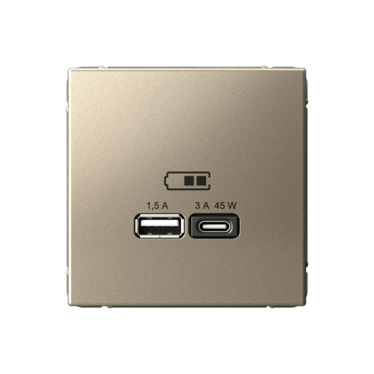 Картинка ARTGALLERY USB РОЗЕТКА A + тип-C 45Вт высокоскор.заряд. QC, PD, механизм, ШАМПАНЬ (GAL000529) в интернет-магазине Форум Электро в Москве