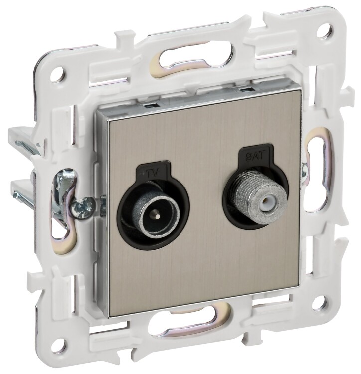 Картинка IEK SKANDY Никель Розетка двойная TV+SAT SK-A13N (SK-AF20-O-K50) в интернет-магазине Форум Электро в Москве