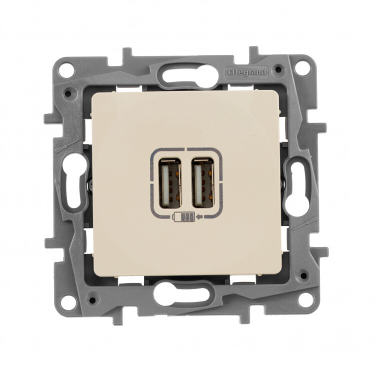 Картинка Legrand Etika Слоновая кость Розетка USB 2-ая 240В/5В 2400мА (672394) в интернет-магазине Форум Электро в Москве