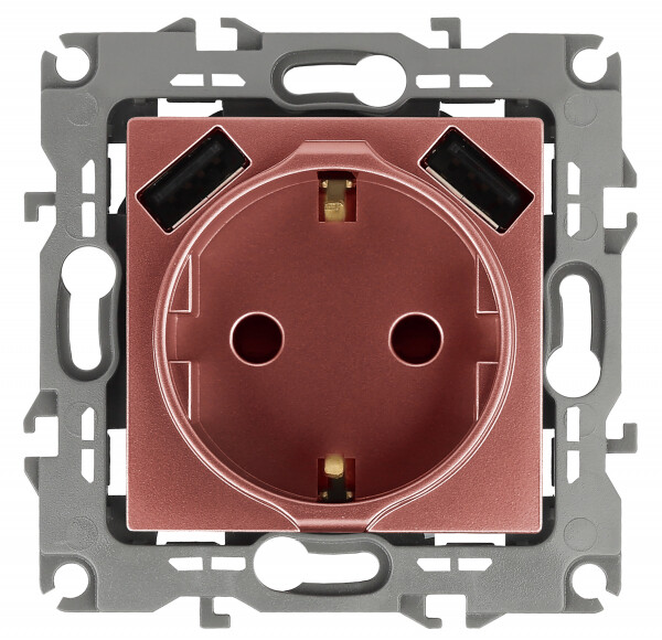 Картинка 12-4109-14 ЭРА Розетка 2P+E 16A-250В, штор. с 2xUSB 5В-3А, Эра12, медь (10/100/2000) (Б0047848) в интернет-магазине Форум Электро в Москве