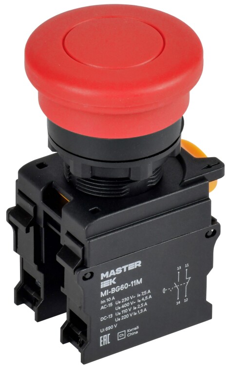 IEK Кнопка "Грибок" без фиксац. d22мм 1NO+1NC красная MASTER (MI-BG60-11M-3-21-K04) превью в интернет-магазине электрики Форум Электро в Москве