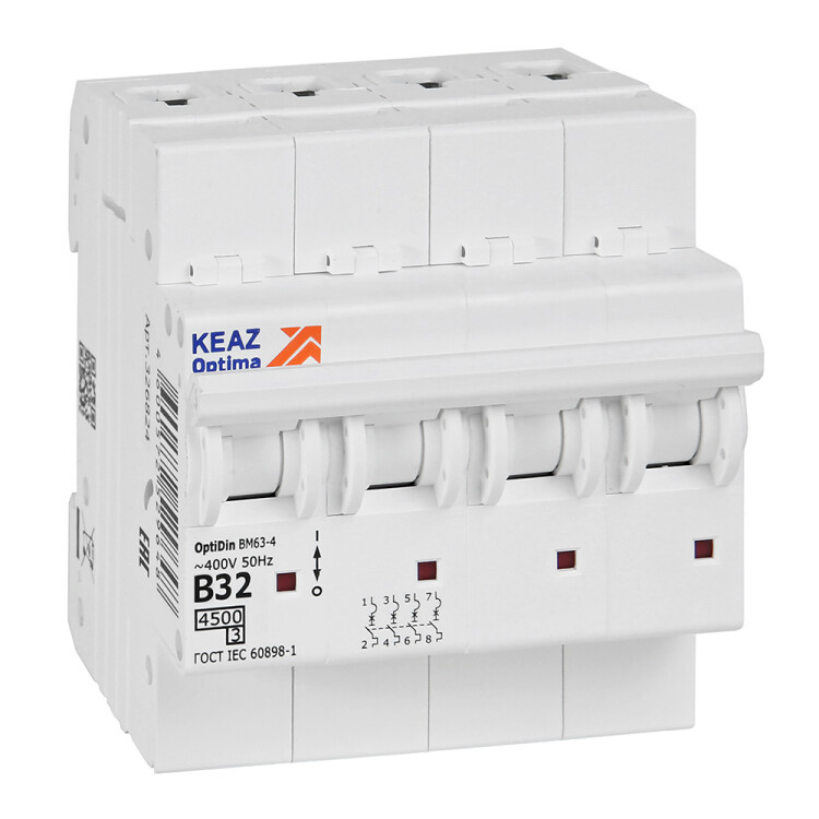 КЭАЗ OptiDin BM63 Автоматический выключатель 4P 32А B 4,5кА AC (BM63-4B32-4,5-УХЛ3) (329531) превью в интернет-магазине электрики Форум Электро в Москве