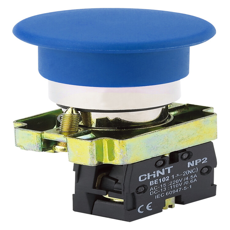 CHINT Кнопка управления "Грибок" Φ40мм самовозв. NP2-BC62 без подсветки, синяя 1НЗ, IP40 (R) (575186) превью в интернет-магазине электрики Форум Электро в Москве