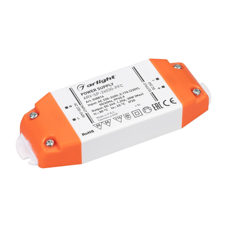 Блок питания ARV-SP-24030-PFC (24V, 1.25A, 30W) (Arlight, IP20 Пластик, 5 лет) (038816) превью в интернет-магазине электрики Форум Электро в Москве
