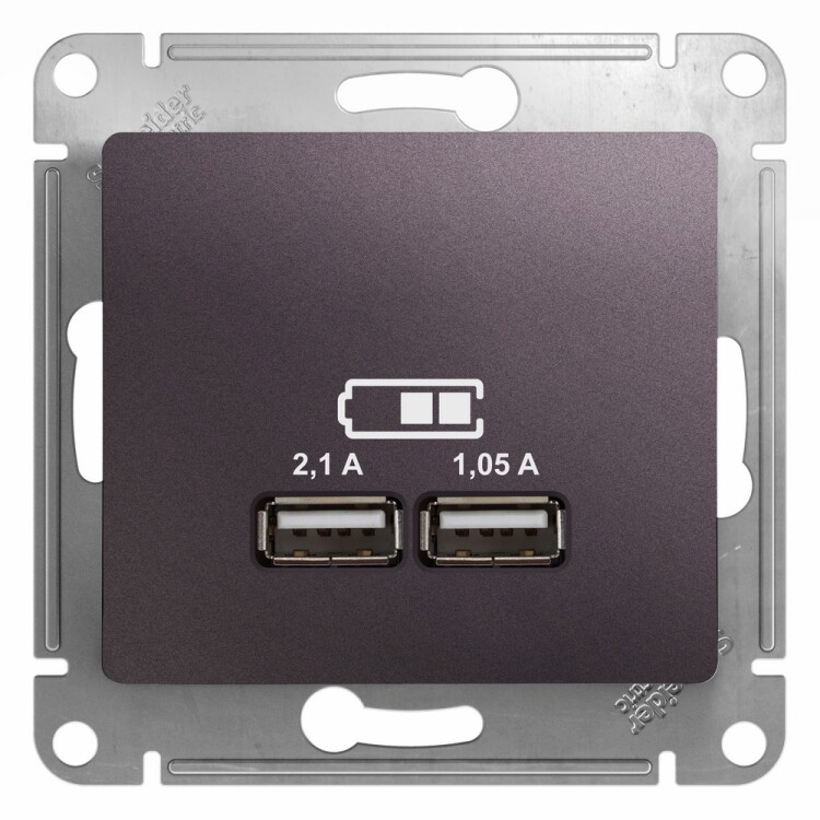 Картинка Systeme Electric Glossa Сиреневый туман Розетка USB 5В/2,1А, 2х5В/1,05мА (GSL001433) в интернет-магазине Форум Электро в Москве