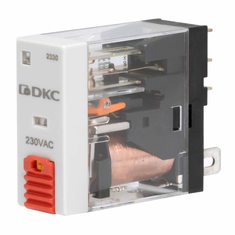DKC Реле миниатюрное промышленное, 1CO, ком. ток 12А, AgSnO2, напряжение 24V AC, опция: тест-кнопка+светодиод (IR-24AC-1CO-D) превью в интернет-магазине электрики Форум Электро в Москве