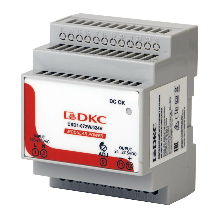 DKC Источник питания "MODULAR POWER", однофазный, 72Вт, 3А, 24В (XCSD1072W024VAA) превью в интернет-магазине электрики Форум Электро в Москве