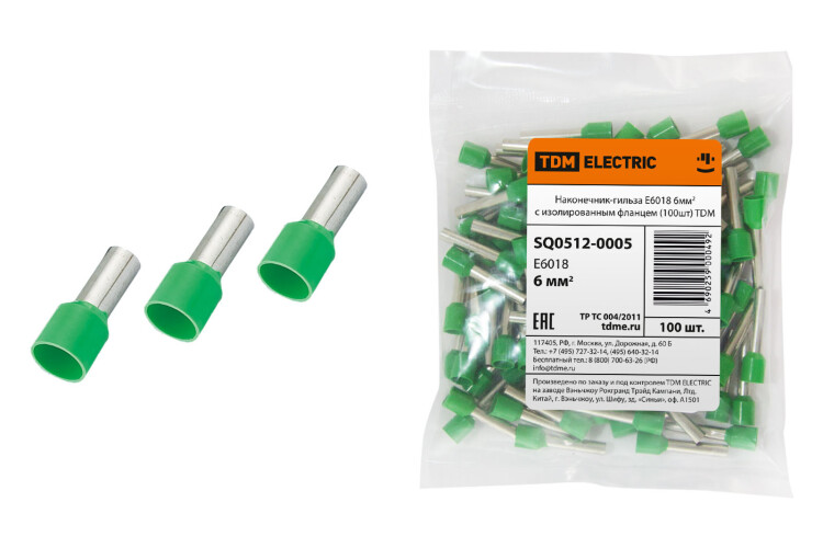 TDM Наконечник-гильза Е6018 6мм2 с изолированным фланцем (100шт) (=this.property.MANUFACTURERCODE}) фото в интернет-магазине Форум Электро в Москве