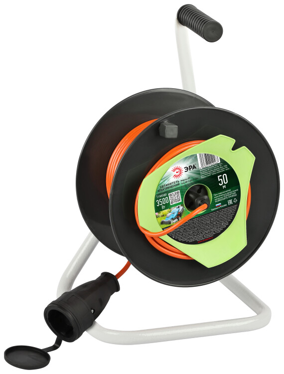 Картинка ЭРА Удлинитель силовой RP-1-2x1.5-50m на пластиковой катушке без заземления 1 розетка 50м ПВС 2x1,5мм2 (Б0059772) в интернет-магазине Форум Электро в Москве