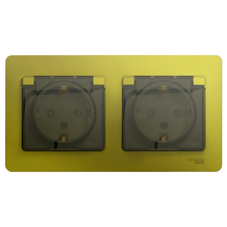 Картинка Systeme Electric Glossa Фисташковый Розетка 2-ая с/з, со шторками, в сборе, IP44 (GSL001047) в интернет-магазине Форум Электро в Москве