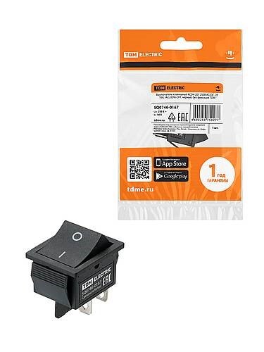 Картинка TDM KCD4-201 250В AC/DC, 2P, 16А, (4с), (ON)-OFF, черный, без фиксации (SQ0746-0167) в интернет-магазине Форум Электро в Москве