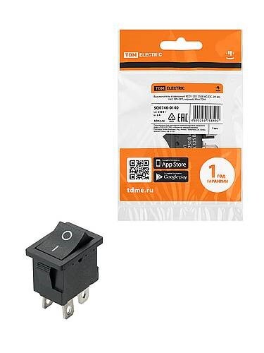 Картинка TDM KCD1-201 250В AC/DC, 2P, 6А, (4с), ON-OFF, черный, Mini (SQ0746-0140) в интернет-магазине Форум Электро в Москве