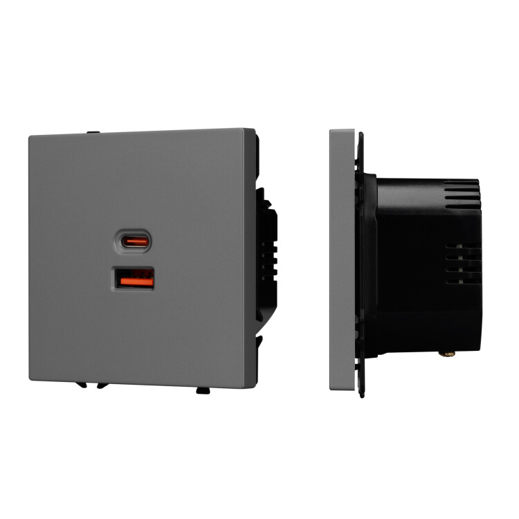 Картинка Arlight Механизм розетки с быстрой USB зарядкой SCT-NOBE-MUAC-SFPL-FC-GR (65W, QC3) (Серый базальт) (054319) в интернет-магазине Форум Электро в Москве