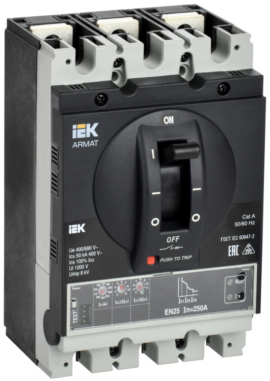 IEK ARMAT Автоматический выключатель в литом корпусе 3P G 50кА 250А эл. станд. (AR-MCCB-3G-050-0250A-ELSC) превью в интернет-магазине электрики Форум Электро в Москве