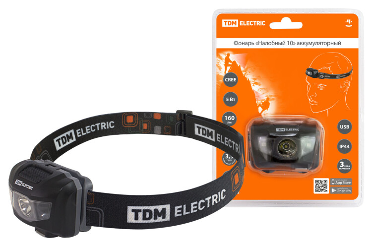 TDM Фонарь «Налобный 10» аккумуляторный, 5 Вт 1 светодиод CREE, Li-Ion 3,7 В 0,6 А*ч, USB, сенсор, (SQ0350-0062) превью в интернет-магазине электрики Форум Электро в Москве