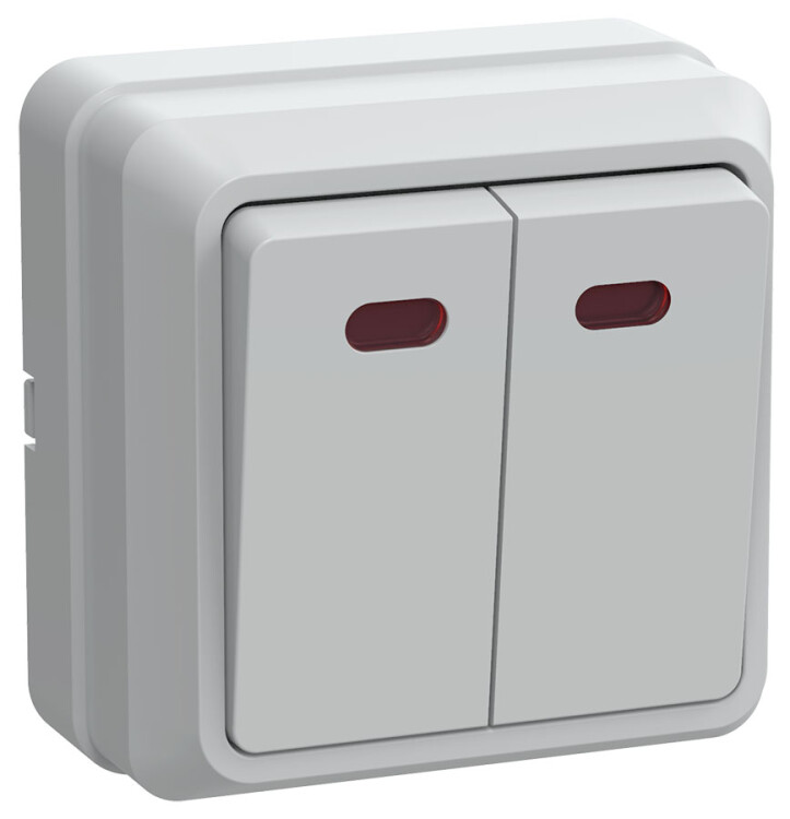 Картинка IEK OKTAVA ВС20-2-1-ОБ Выключатель 2кл с инд. 10А (белый) (EVO21-K01-10-DC) в интернет-магазине Форум Электро в Москве