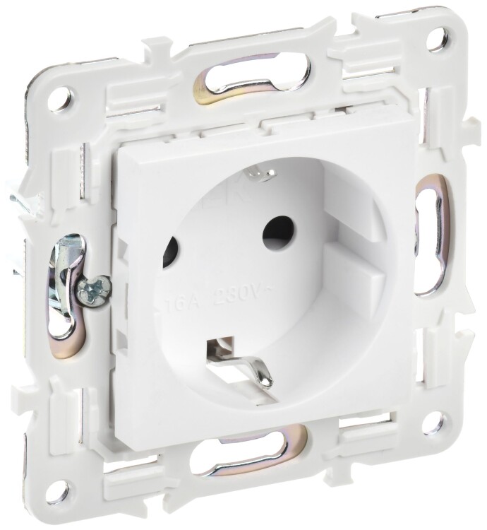 Картинка IEK SKANDY Арктический белый Розетка с/з с защитными шторками 16А SK-R04W (SK-R14-16-K01) в интернет-магазине Форум Электро в Москве