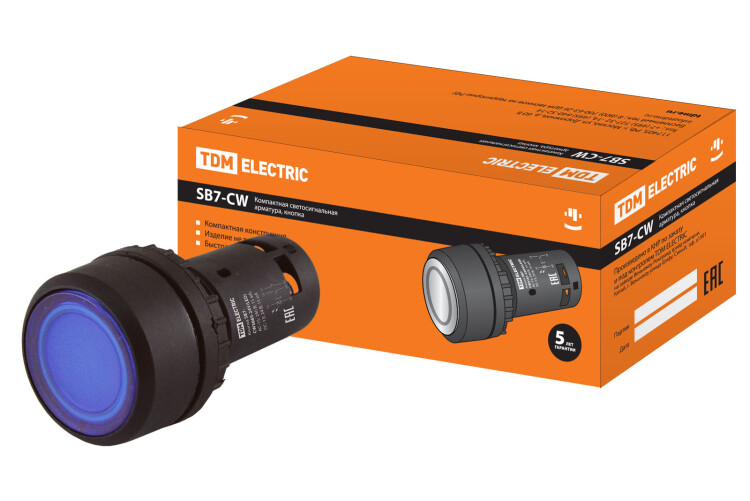 TDM Кнопка SB7-CW3665-24V(LED) d22мм 1з+1р синяя (SQ0746-0040) превью в интернет-магазине электрики Форум Электро в Москве