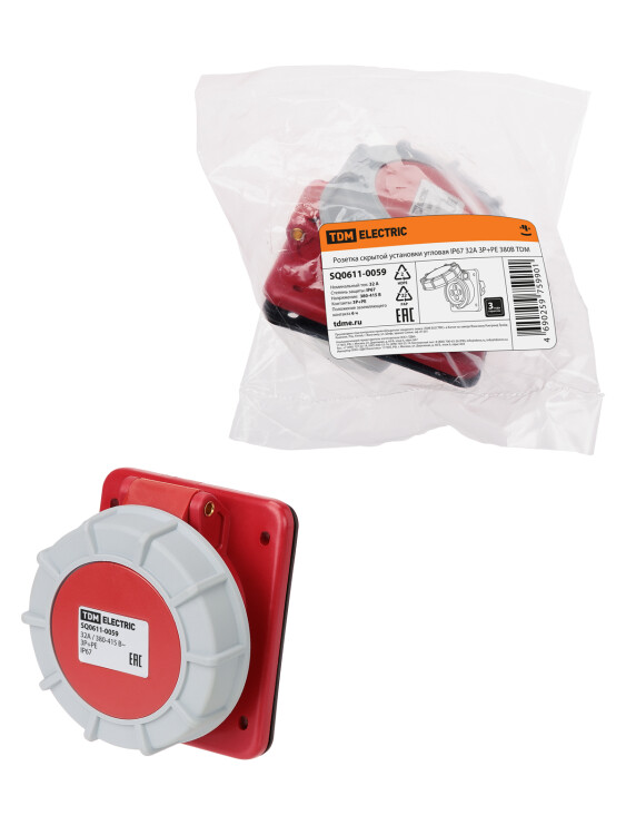 TDM Розетка скрытой установки угловая IP67 32А 3Р+РЕ 380В (SQ0611-0059) превью в интернет-магазине электрики Форум Электро в Москве