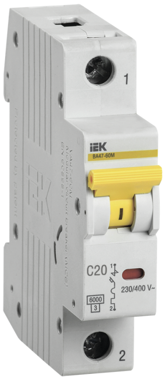 IEK Авт.выкл. ВА 47-60 1Р 20А 6 кА х-ка С IEK Авт.выкл. ВА 47-60 1Р 20А 6 кА х-ка С
