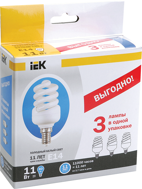 IEK Лампа спираль КЭЛ-FS Е27 15Вт 2700К Т2 ПРОМОПАК 3 шт