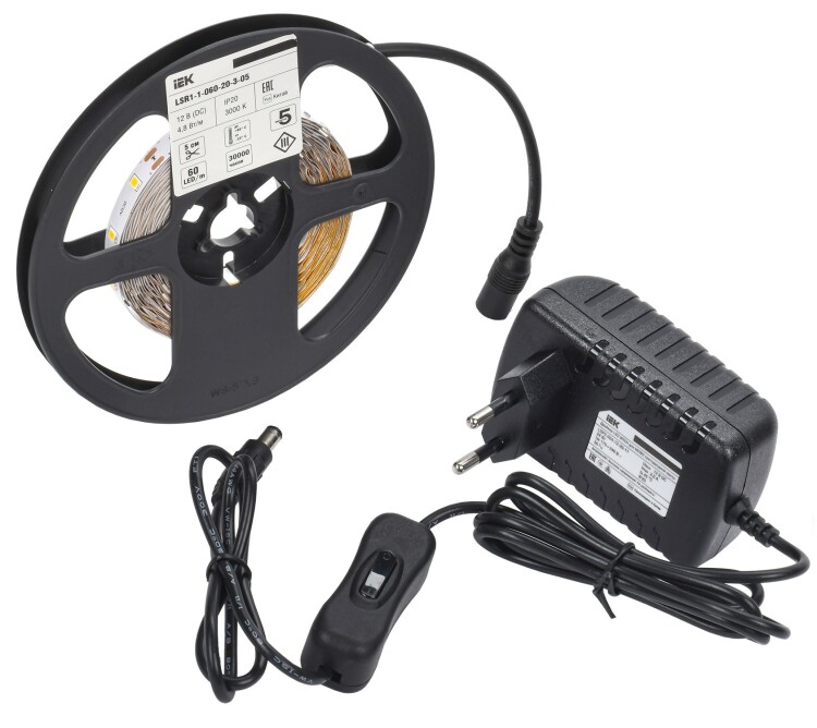 Комплект DIY (2835WW60-4,8-IP20-12В 5м + др. + выкл.) IEK (LSR1-1-060-20-1-05-S1) превью в интернет-магазине электрики Форум Электро в Москве