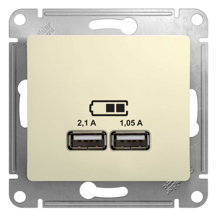 Картинка Systeme Electric Glossa Беж Розетка USB 5В/2,1А, 2х5В/1,05мА (GSL000233) в интернет-магазине Форум Электро в Москве