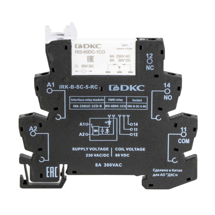 Реле интерфейсное, 1CO, ком. ток 6А, AgSnO?, напряжение 230V AC/DC, RC- цепь, винтовые клеммы. (IRK-230UC-1CO-R) превью в интернет-магазине электрики Форум Электро в Москве