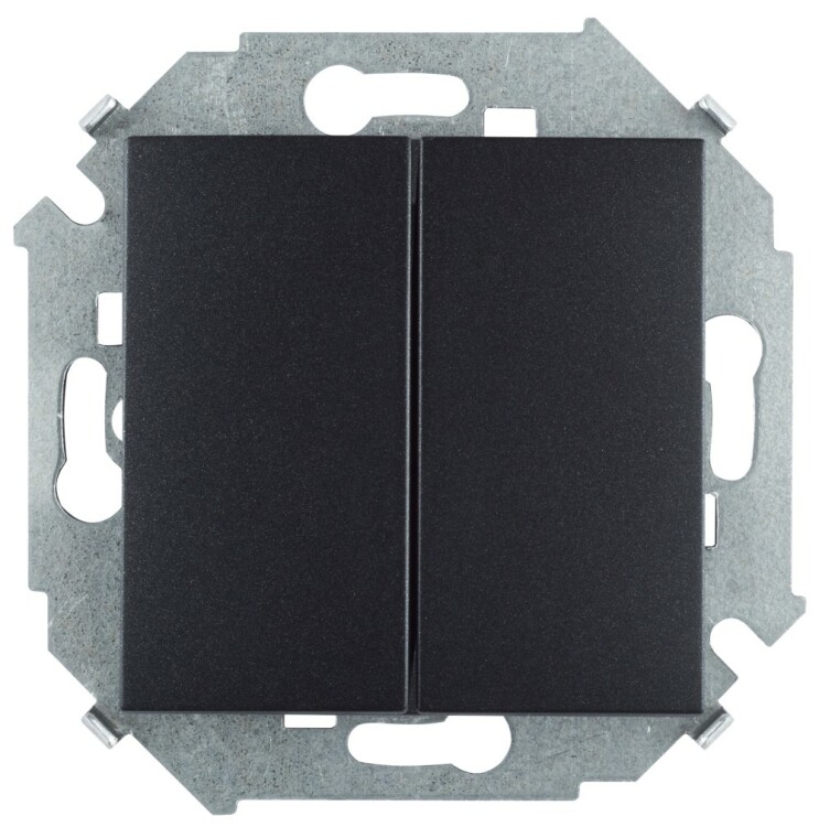 Картинка Выключатель двухклавишнный проходной, 16А 250В, винтовой зажим, графит (1591397-038) в интернет-магазине Форум Электро в Москве