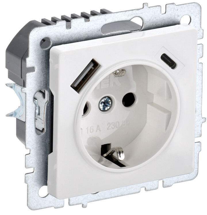 Картинка BRITE Роз. с з/к/ш 16А с USB A+C 18Вт РЮш11-1-БрБ бел. IEK (BR-R14-16-U22-018-K01) в интернет-магазине Форум Электро в Москве