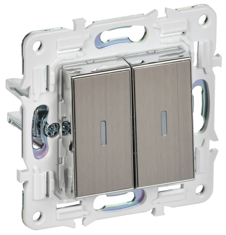 Картинка IEK SKANDY Никель Выключатель 2-клавишный с индикацией 10А SK-V09N (SK-V20-1-10-K50) в интернет-магазине Форум Электро в Москве