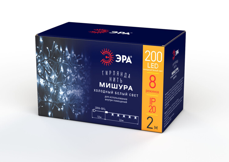 ЭРА ENIN - WC Гирлянда LED Мишура 3,9 м белый провод, холодный свет, 220V (24/576) (Б0047971) превью в интернет-магазине электрики Форум Электро в Москве