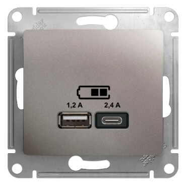 Картинка Systeme Electric Glossa Платина Розетка USB A+С, 5В/2,4А, 2х5В/1,2А (GSL001239) в интернет-магазине Форум Электро в Москве