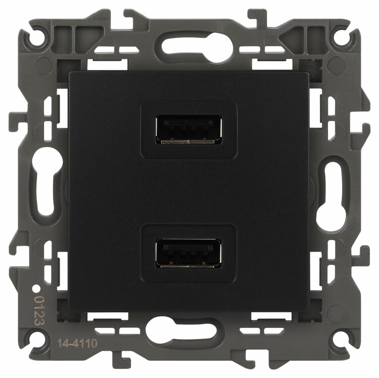 Картинка 14-4110-05 ЭРА Устройство зарядное USB, 230В/5В-2100мА, IP20, Эра Elegance, антрацит (6/60/1920) (Б0034373) в интернет-магазине Форум Электро в Москве