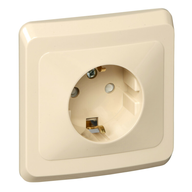 Картинка ЭТЮД С/У РОЗЕТКА с заземлением со штороками 16А 250B, КРЕМОВЫЙ, Россия (PC16-004K) в интернет-магазине Форум Электро в Москве